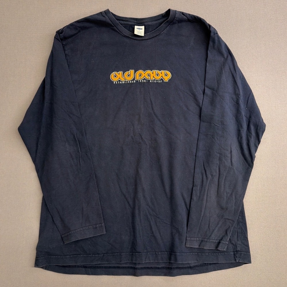 Old Navy Mens‎ XL Navy Blue Long Sleeve Graphic T-Shirt Established 1994 Logo